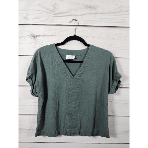 Universal Threads Womens Crop Top Boxy Minimalist Linen Blend V-Neck Green SZ XS - Picture 1 of 6